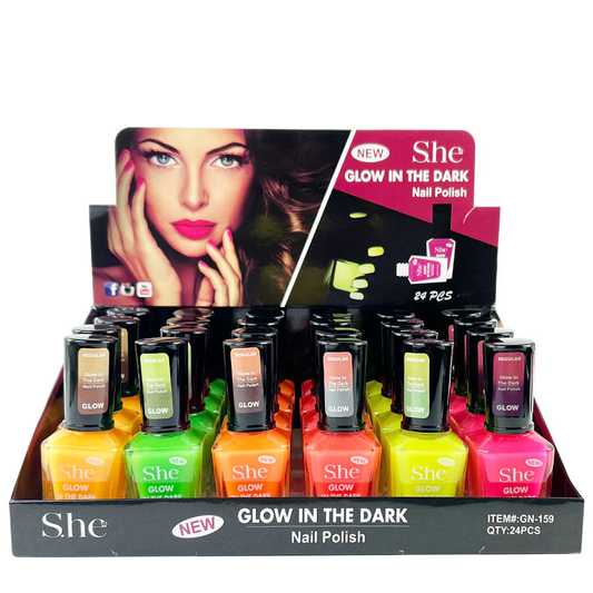 SHE Makeup Glow In The Dark Nail Polish 24pc Display