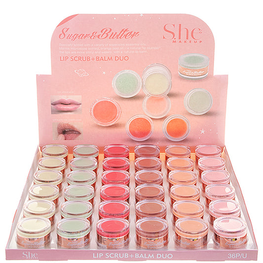SHE Makeup Sugar Scrub & Balm Duo 24 pcs Display